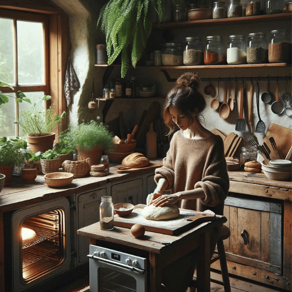 cottage core baking bread rustic kitchen